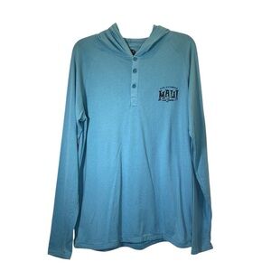 Maui & Sons  Men's size Large Blue Hoodie Long Sleeve Henley style Shirt